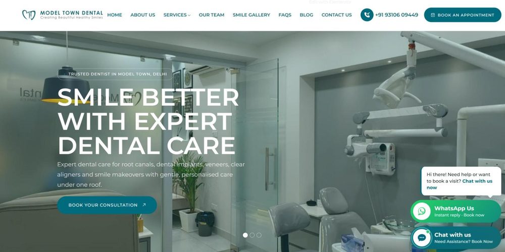 Screenshot of the Model Town Dental website home page