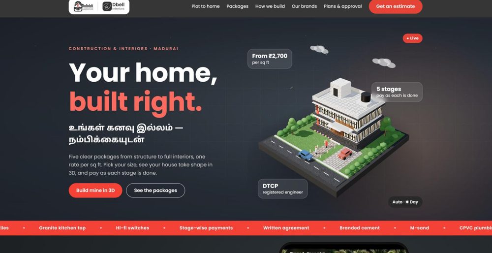 Screenshot of the R. Kandhappan Constructions website home page