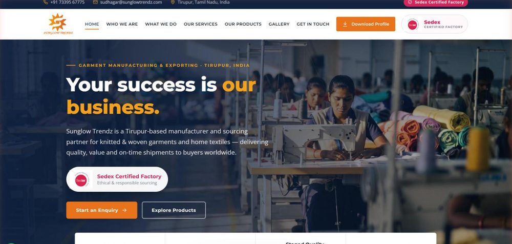Screenshot of the Sunglow Trendz website home page